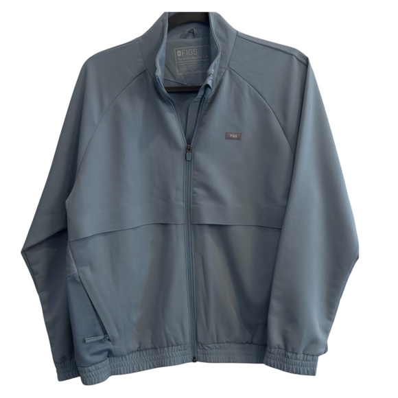 Figs Blue Lightweight Shirt Jacket with Mock Neck - Picture 1 of 5